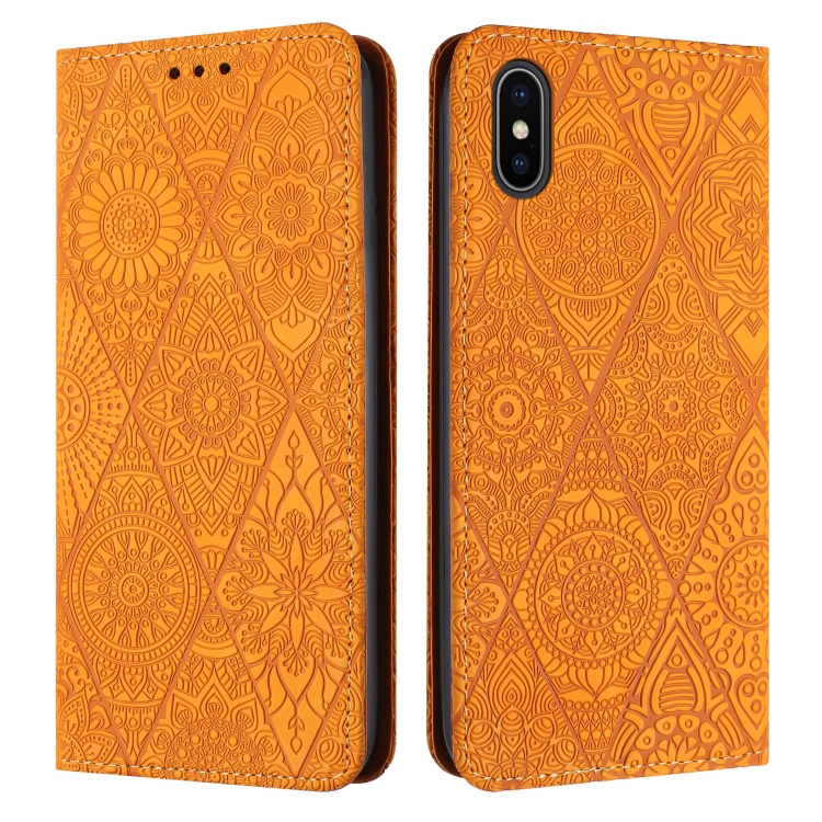 

For iPhone XS Max Ethnic Embossed Adsorption Leather Phone Case(Yellow)