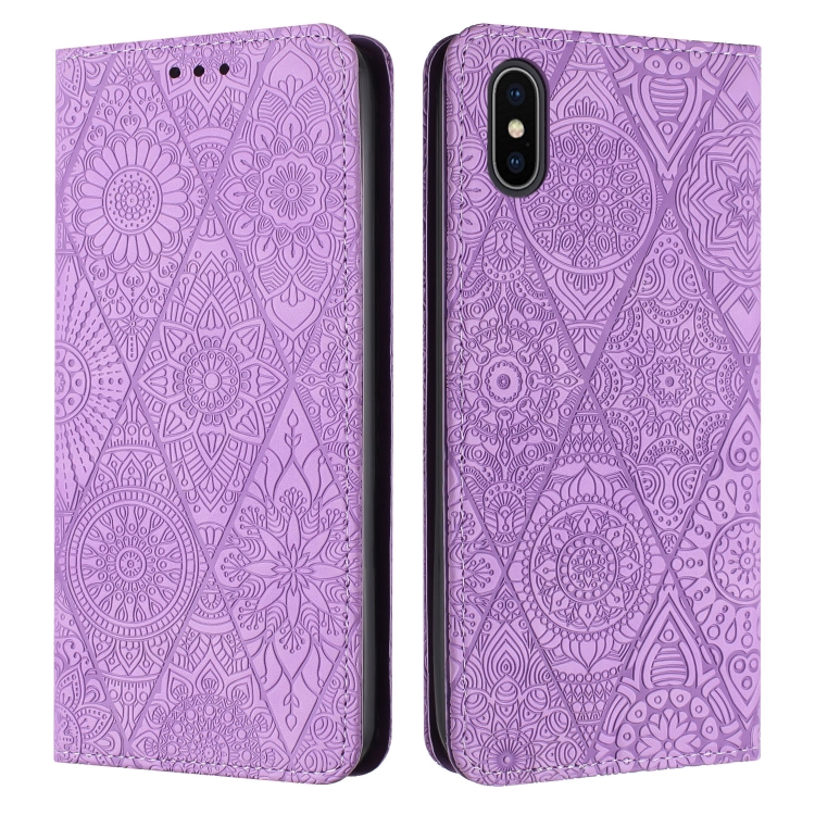 

For iPhone XS Max Ethnic Embossed Adsorption Leather Phone Case(Purple)