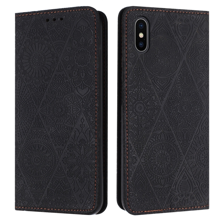 

For iPhone XS Max Ethnic Embossed Adsorption Leather Phone Case(Black)