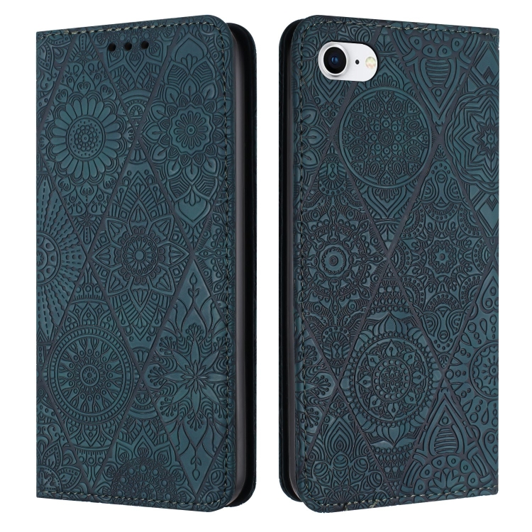 

For iPhone SE 2022 / 7 / 8 Ethnic Embossed Adsorption Leather Phone Case(Blue)