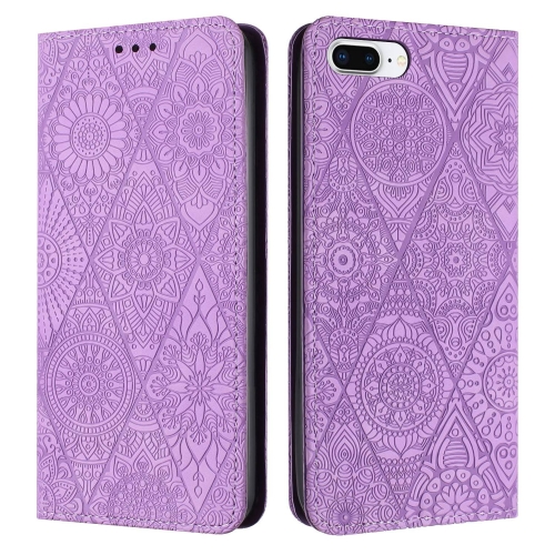 

For iPhone 7 Plus / 8 Plus Ethnic Embossed Adsorption Leather Phone Case(Purple)