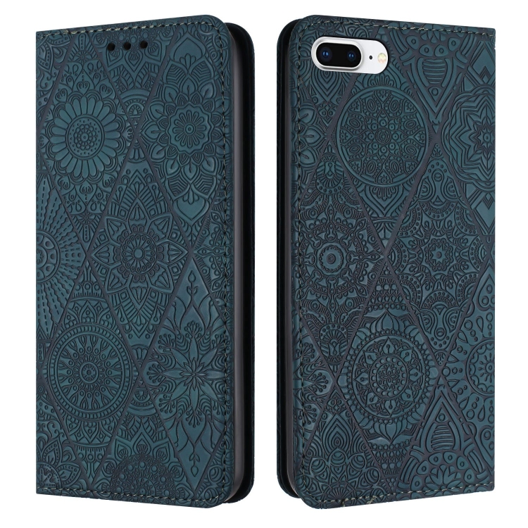 

For iPhone 7 Plus / 8 Plus Ethnic Embossed Adsorption Leather Phone Case(Blue)