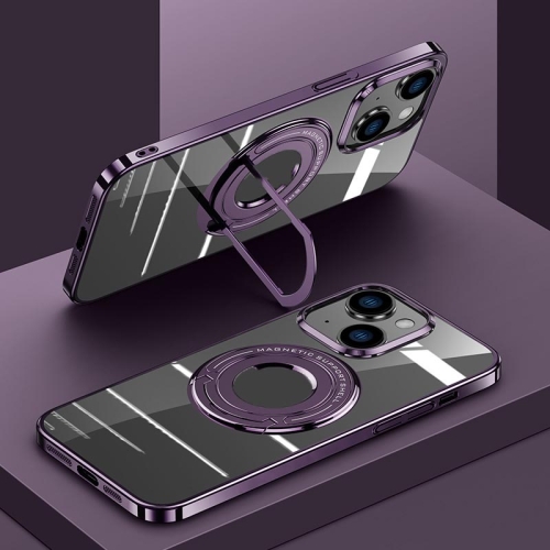 

For iPhone 13 Electroplating MagSafe Magnetic PC Phone Case with Ring Holder(Purple)