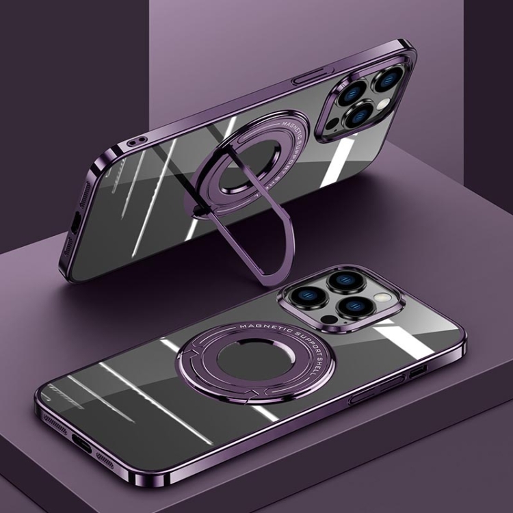 

For iPhone 13 Pro Electroplating MagSafe Magnetic PC Phone Case with Ring Holder(Purple)