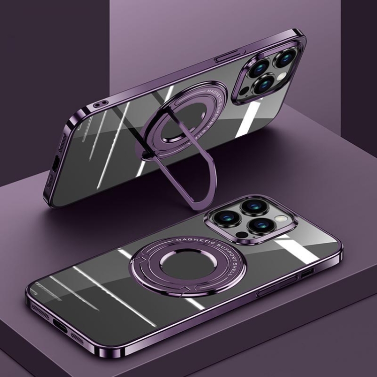 

For iPhone 12 Pro Electroplating MagSafe Magnetic PC Phone Case with Ring Holder(Purple)