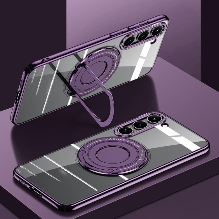 

For Samsung Galaxy S23 5G Electroplating MagSafe Magnetic PC Phone Case with Ring Holder(Purple)