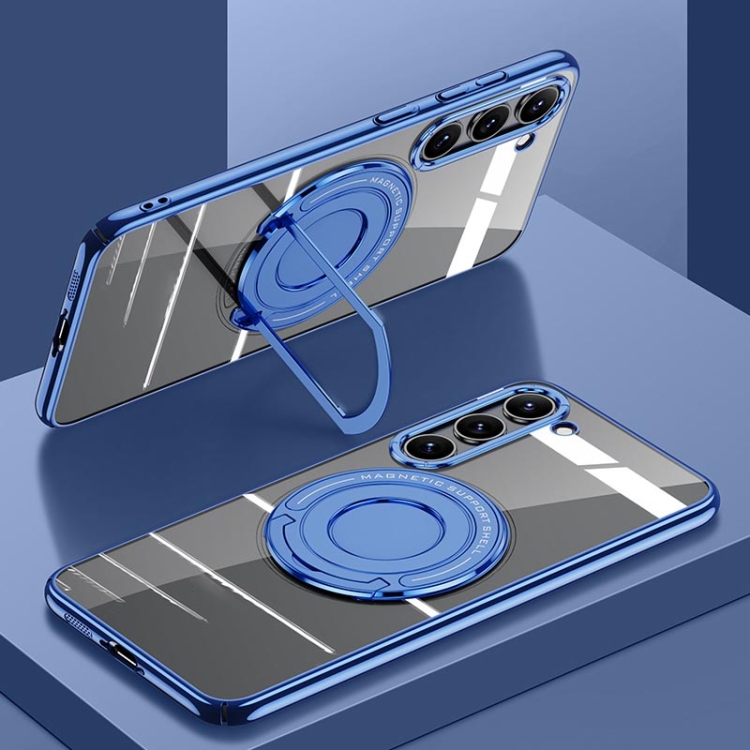 

For Samsung Galaxy S23 5G Electroplating MagSafe Magnetic PC Phone Case with Ring Holder(Blue)