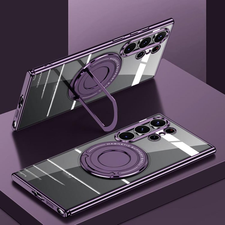 

For Samsung Galaxy S23 Ultra 5G Electroplating MagSafe Magnetic PC Phone Case with Ring Holder(Purple)