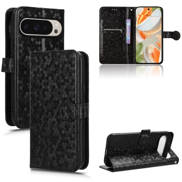 

For Google Pixel 10 Pro XL Honeycomb Dot Texture Leather Phone Case(Black)
