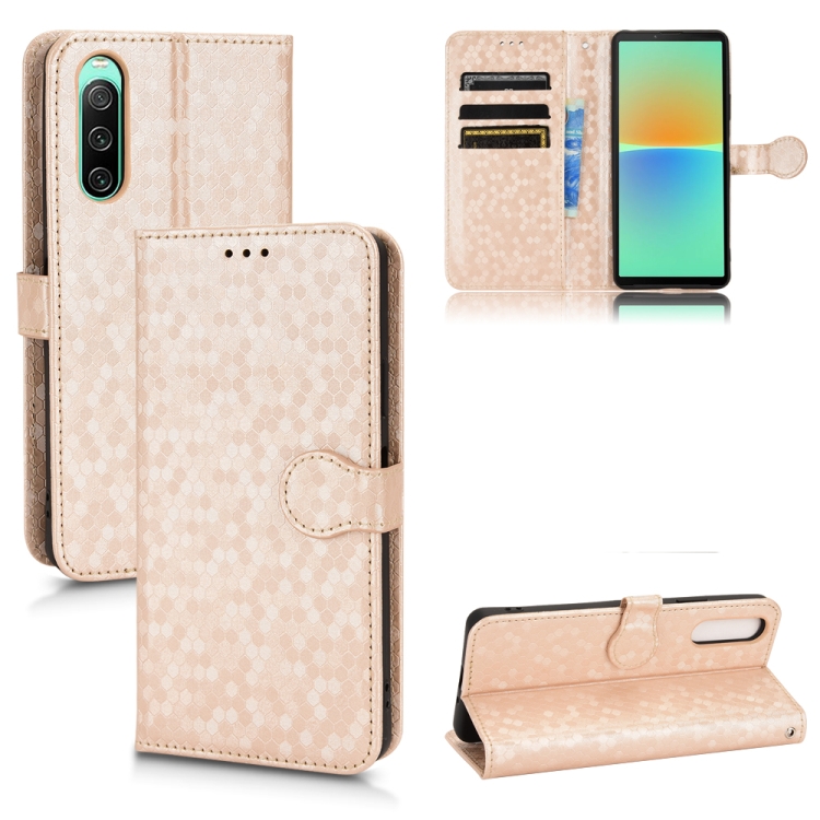 

For Sony Xperia 10 V Honeycomb Dot Texture Leather Phone Case(Gold)