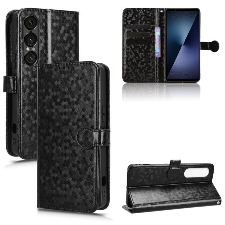 

For Sony Xperia 1 VII Honeycomb Dot Texture Leather Phone Case(Black)