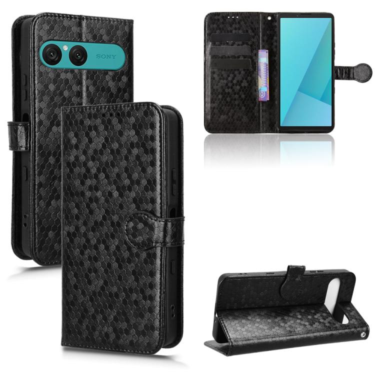 

For Sony Xperia 10 VII Honeycomb Dot Texture Leather Phone Case(Black)