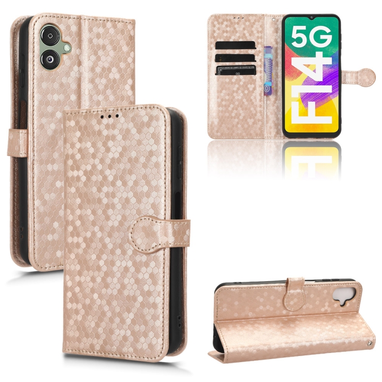 

For Samsung Galaxy F14 Honeycomb Dot Texture Leather Phone Case(Gold)