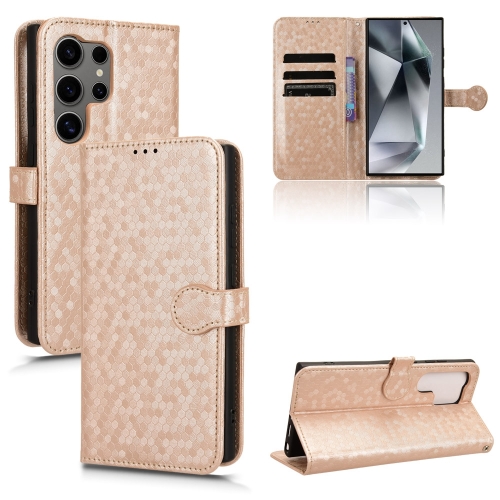 

For Samsung Galaxy S24 Ultra 5G Honeycomb Dot Texture Leather Phone Case(Gold)