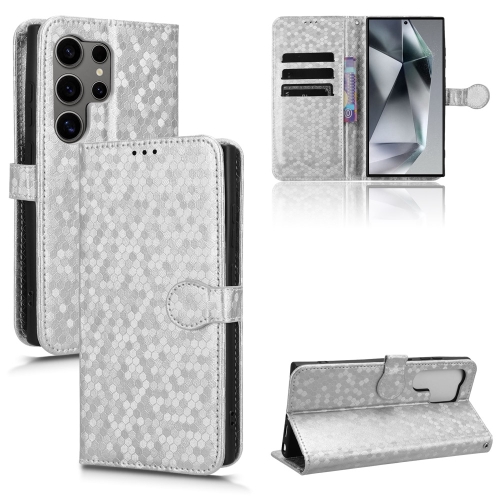 

For Samsung Galaxy S24 Ultra 5G Honeycomb Dot Texture Leather Phone Case(Silver)