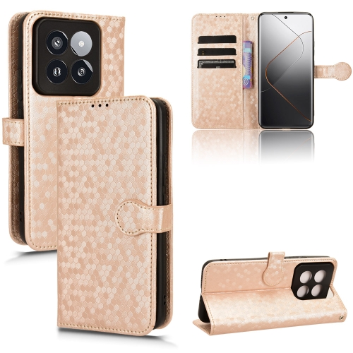 

For Xiaomi 14 Pro Honeycomb Dot Texture Leather Phone Case(Gold)
