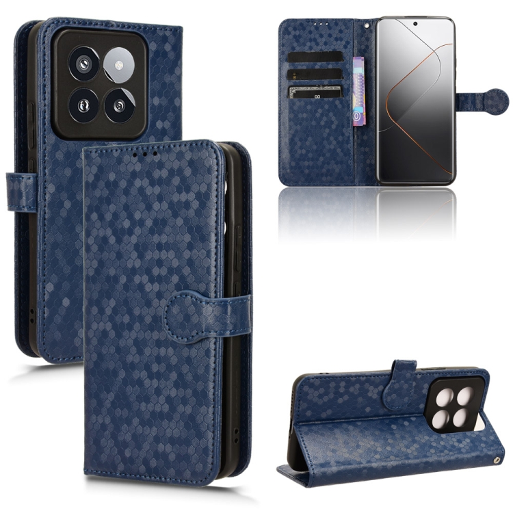 

For Xiaomi 14 Pro Honeycomb Dot Texture Leather Phone Case(Blue)