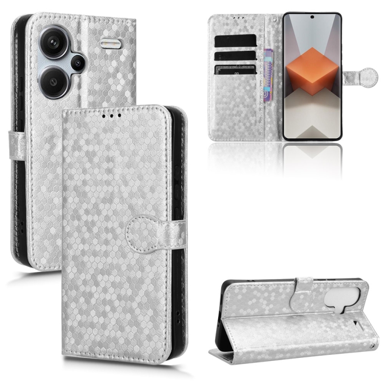 

For Xiaomi Redmi Note 13 Pro+ 5G Honeycomb Dot Texture Leather Phone Case(Silver)