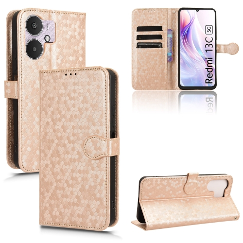 

For Xiaomi Redmi 13C 5G / 4G Honeycomb Dot Texture Leather Phone Case(Gold)