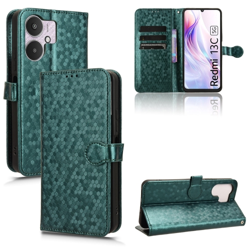 

For Xiaomi Redmi 13C 5G / 4G Honeycomb Dot Texture Leather Phone Case(Green)