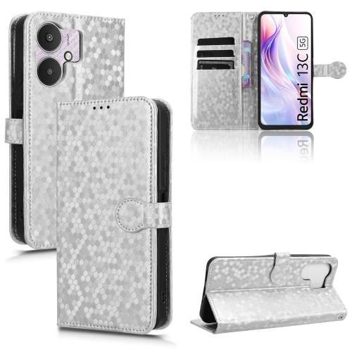 

For Xiaomi Redmi 13C 5G / 4G Honeycomb Dot Texture Leather Phone Case(Silver)