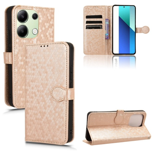 

For Xiaomi Redmi Note 13 4G Honeycomb Dot Texture Leather Phone Case(Gold)