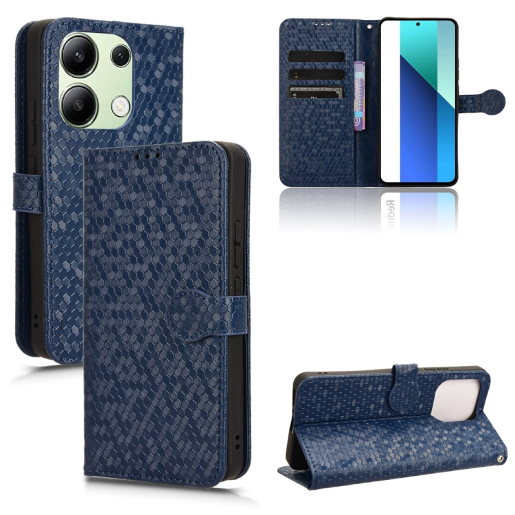

For Xiaomi Redmi Note 13 4G Honeycomb Dot Texture Leather Phone Case(Blue)