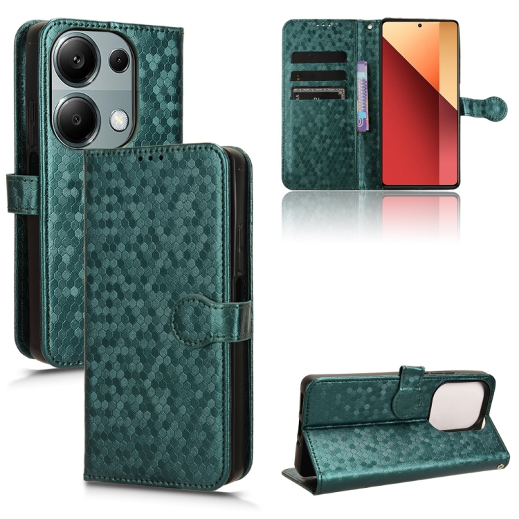 

For Xiaomi Poco M6 Pro 4G Honeycomb Dot Texture Leather Phone Case(Green)