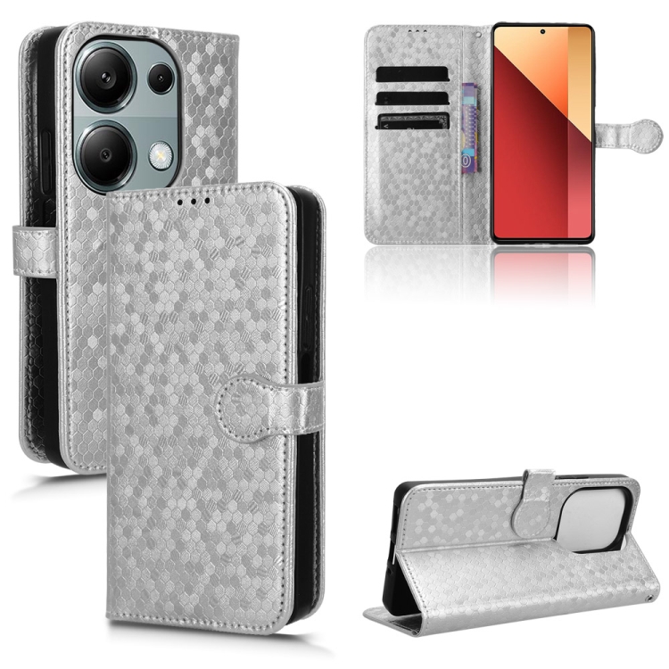 

For Xiaomi Poco M6 Pro 4G Honeycomb Dot Texture Leather Phone Case(Silver)