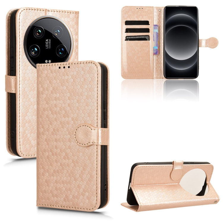 

For Xiaomi 14 Ultra Honeycomb Dot Texture Leather Phone Case(Gold)
