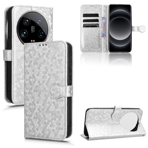 

For Xiaomi 14 Ultra Honeycomb Dot Texture Leather Phone Case(Silver)
