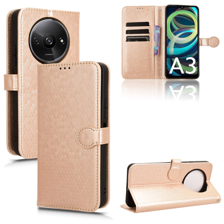 

For Xiaomi Redmi A3 Honeycomb Dot Texture Leather Phone Case(Gold)