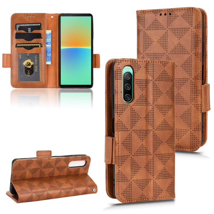 

For Sony Xperia 10 V Symmetrical Triangle Pattern Leather Phone Case(Brown)