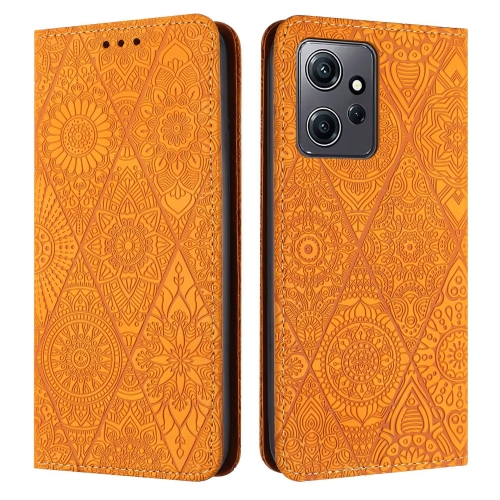 For Redmi Note 12 4G Global Ethnic Embossed Adsorption Leather Phone Case(Yellow) for xiaomi redmi a1 4g global magic shield tpu flannel phone case white