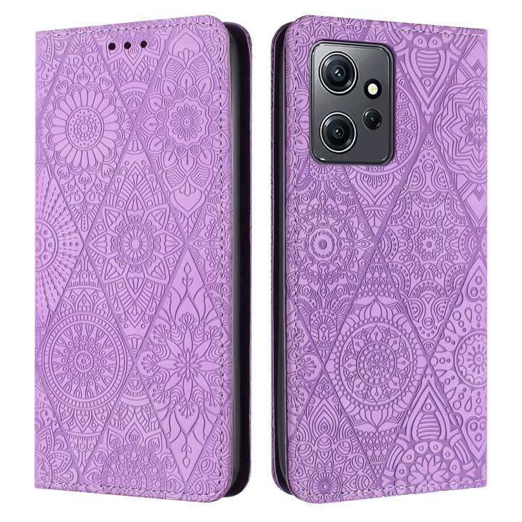 

For Redmi Note 12 4G Global Ethnic Embossed Adsorption Leather Phone Case(Purple)