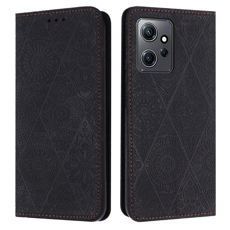

For Redmi Note 12 4G Global Ethnic Embossed Adsorption Leather Phone Case(Black)
