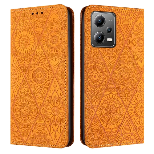 

For Redmi Note 12 5G Global Ethnic Embossed Adsorption Leather Phone Case(Yellow)