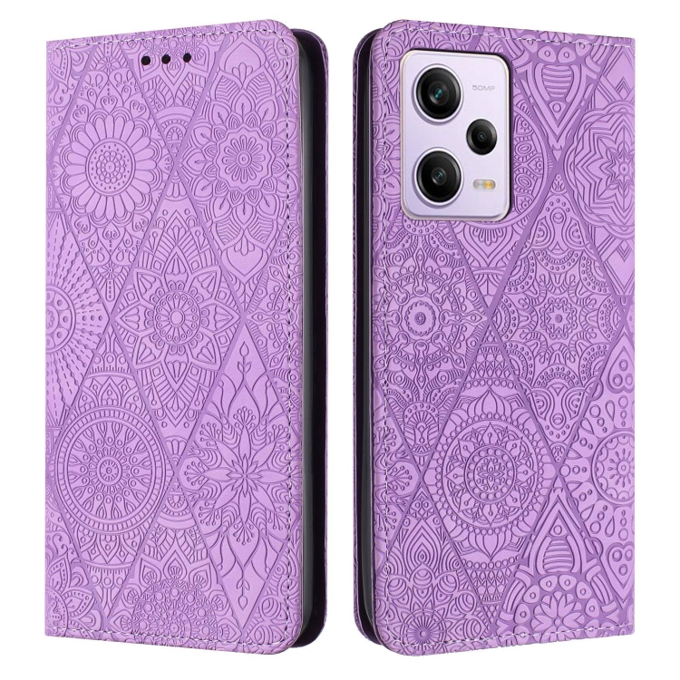 

For Redmi Note 12 Pro 4G Ethnic Embossed Adsorption Leather Phone Case(Purple)
