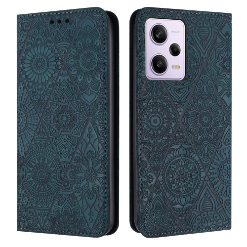 

For Redmi Note 12 Pro 4G Ethnic Embossed Adsorption Leather Phone Case(Blue)