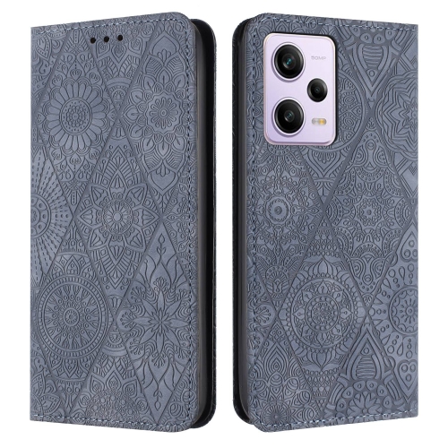 

For Redmi Note 12 Pro 4G Ethnic Embossed Adsorption Leather Phone Case(Grey)
