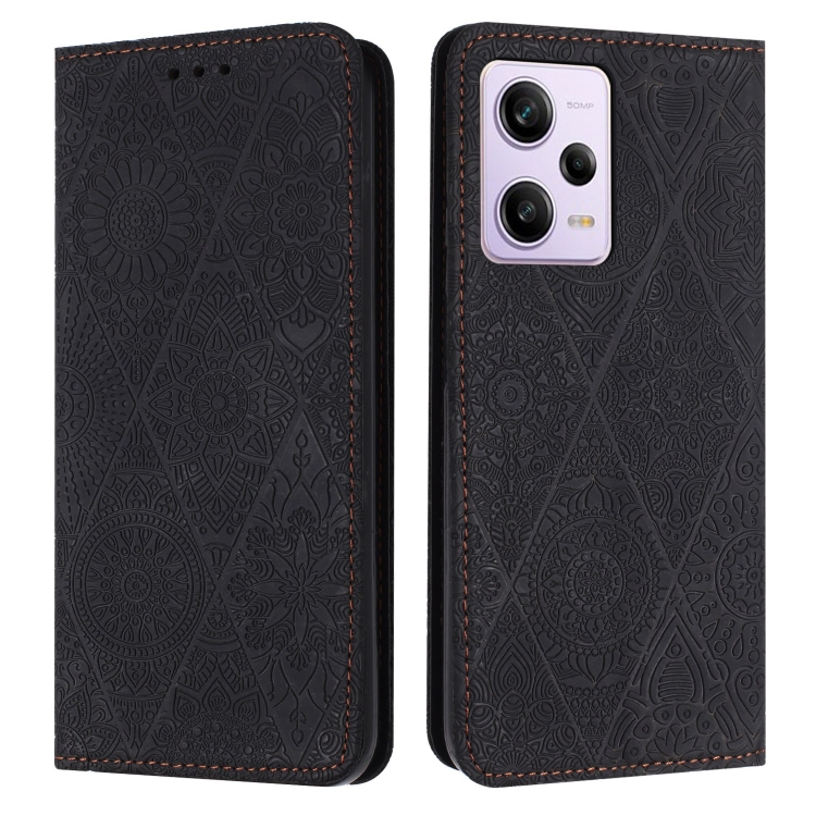 

For Redmi Note 12 Pro 4G Ethnic Embossed Adsorption Leather Phone Case(Black)