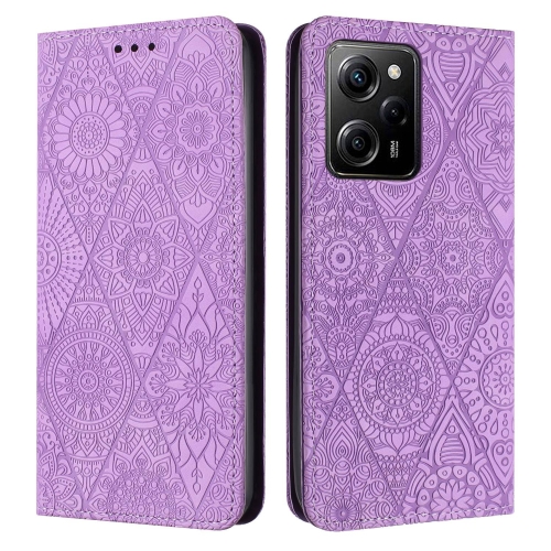 

For Redmi Note 12 Pro 5G Global Ethnic Embossed Adsorption Leather Phone Case(Purple)