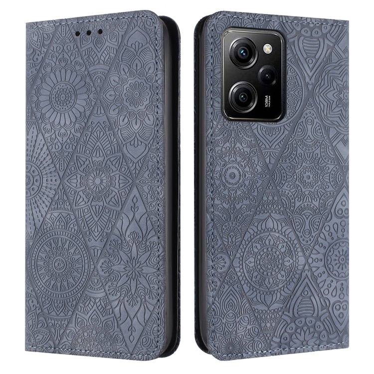 

For Redmi Note 12 Pro 5G Global Ethnic Embossed Adsorption Leather Phone Case(Grey)