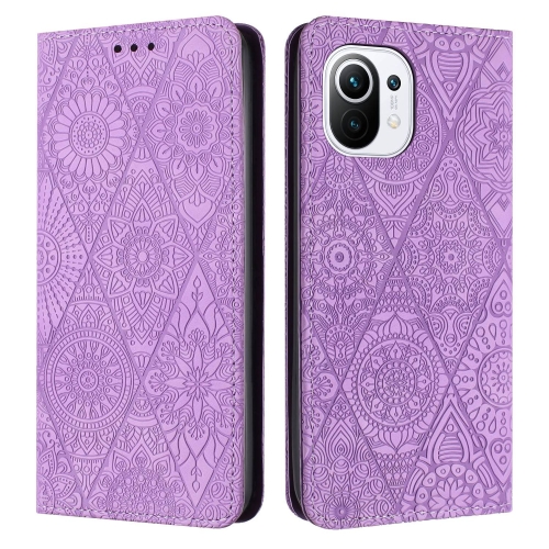 

For Xiaomi 11 Lite Ethnic Embossed Adsorption Leather Phone Case(Purple)