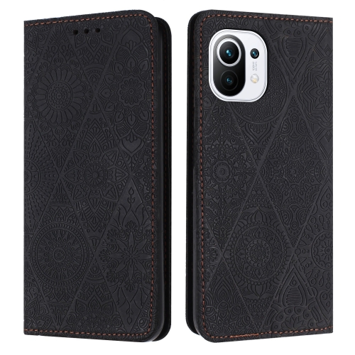 

For Xiaomi 11 Lite Ethnic Embossed Adsorption Leather Phone Case(Black)