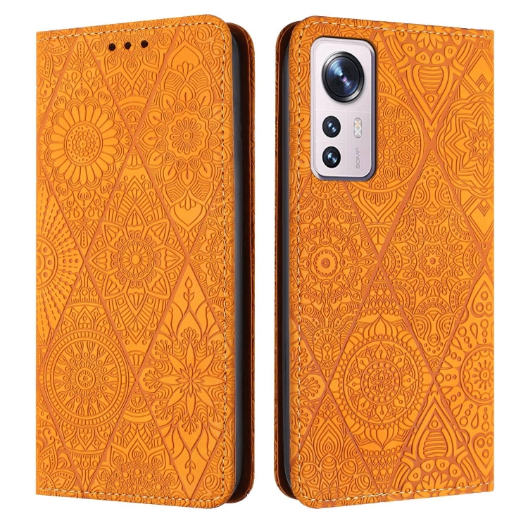 

For Xiaomi 12 Lite Ethnic Embossed Adsorption Leather Phone Case(Yellow)