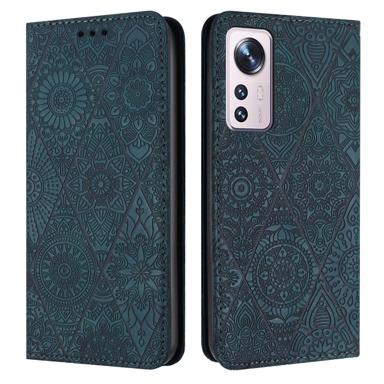 

For Xiaomi 12 Lite Ethnic Embossed Adsorption Leather Phone Case(Blue)