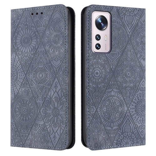 

For Xiaomi 12 Lite Ethnic Embossed Adsorption Leather Phone Case(Grey)