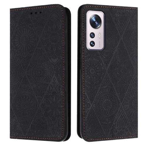 

For Xiaomi 12 Lite Ethnic Embossed Adsorption Leather Phone Case(Black)