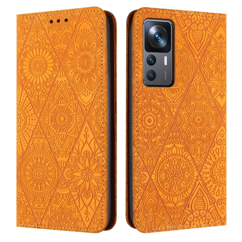 

For Xiaomi 12T / 12T Pro Ethnic Embossed Adsorption Leather Phone Case(Yellow)